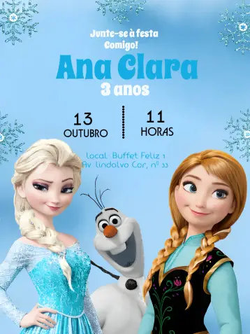 Convite Frozen Gelo editável e personalizável