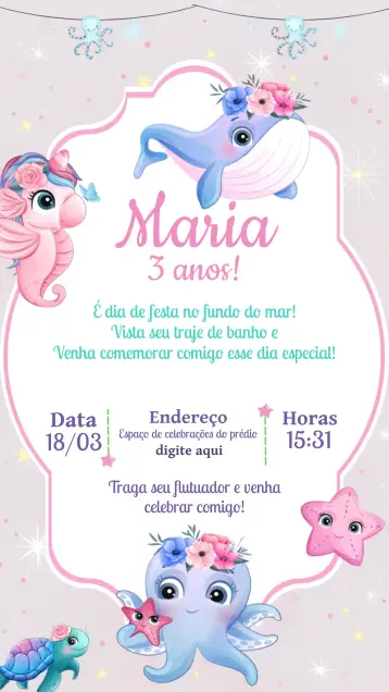 Invitación Fondo Del Mar Burbujas editable y personalizable