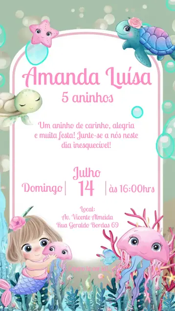 Convite Fundo Do Mar Festa editável e personalizável