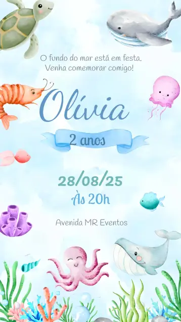 Convite Fundo Do Mar Algas editável e personalizável