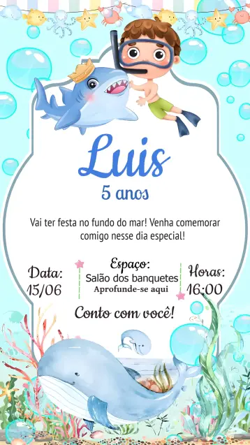 Invitación Fondo Del Mar Niño editable y personalizable