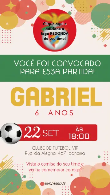 Convite Futebol Benfica editável e personalizável