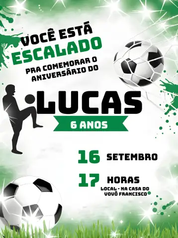 Convite White Soccer para birthday with soccer theme – tema most searched for (football, modern, fun, themed, colorful)
