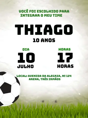 Convite Futebol Chute editável e personalizável