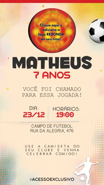 Convite Futebol Manchester editável e personalizável