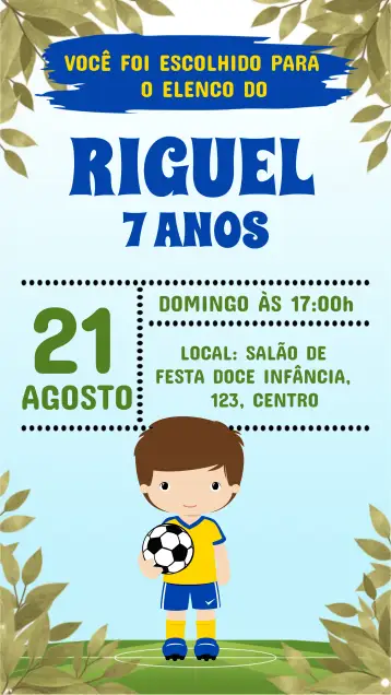 Convite Futebol Seleção Chapecoense para aniversário infantil com tema de futebol. – tema aniversário infantil (futebol, colorido, divertido, moderno, temático, jogos)