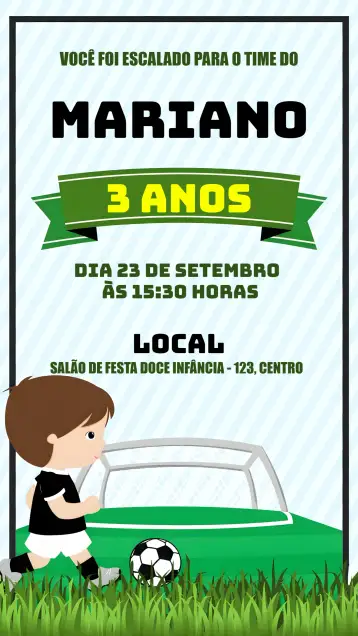 Convite Soccer Team para birthday for children and young soccer fans. – tema most searched for (sporty, modern, colorful, fun, youthful, dynamic)