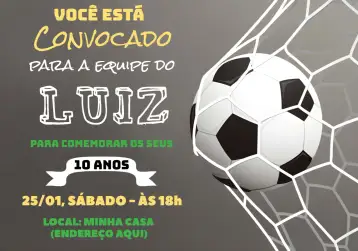 Convite Futebol Verde para aniversário infantil com tema de futebol. – tema aniversário infantil (futebol, verde, preto, lúdico, divertido, temático)