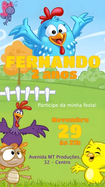Convite Gallina Pintadita para cumpleaños infantil – tema más buscados (colorido, divertido, infantil, temático, alegre, brincalhão)