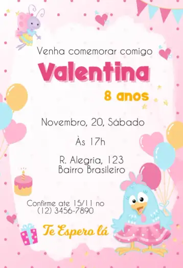 Convite Galinha Pintadinha para aniversário infantil com tema galinha pintadinha. – tema cartão (colorido, divertido, infantil, temático, animado, ilustrações)