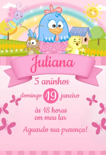 Convite Galinha Pintadinha Rosa Branco para aniversário infantil – tema mais pesquisados (rosa, branco, glitter, infantil, candy, divertido)
