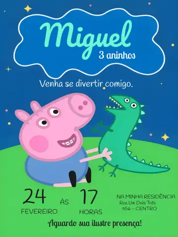 Convite George Pig Verde para cumpleaños infantil. – tema más buscados (colorido, divertido, infantil, temático, lúdico)