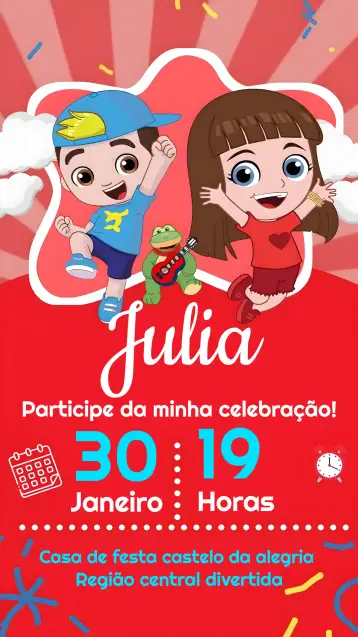 Convite Giovanna And Lucas Neto Seal para children's birthday – tema most searched for (colorful, fun, childish, modern, themed)