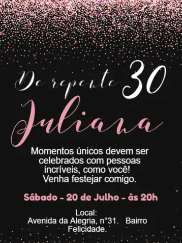 Convite Glitter 50 para cumpleaños de 50 años, ideal para celebrar la llegada de una nueva etapa en la vida. – tema cumpleaños (brillo, moderno, elegante, colores intensos, purpurina, estilo contemporáneo)