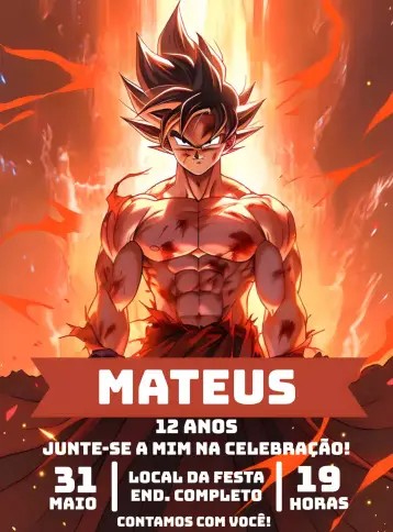 Convite Goku Dragon Ball Sayajin editável e personalizável