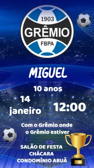 Convite Grêmio editável e personalizável