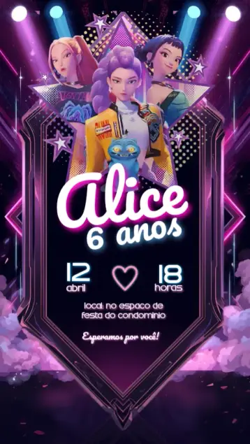 Convite Guerreiras do K-pop editável e personalizável