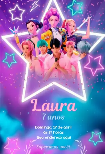 Convite Guerreiras do Kpop 4 editável e personalizável