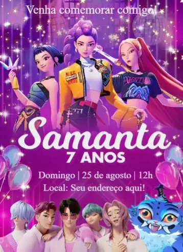 Convite Guerreiras do Kpop editável e personalizável