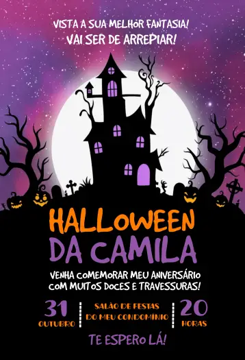 Convite Halloween Bruxas editável e personalizável