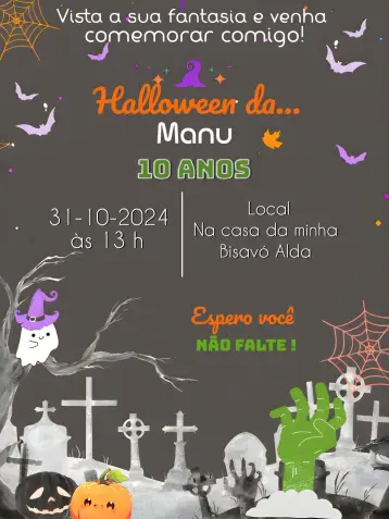 Convite Halloween Dia editável e personalizável