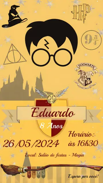 Convite Harry Potter Festa editável e personalizável