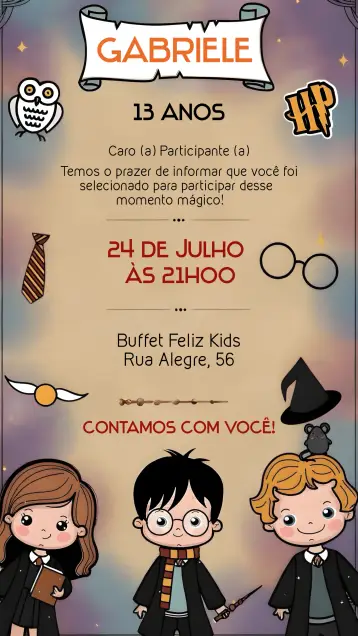 Convite Harry Potter Hermione editável e personalizável