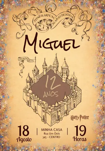 Convite Harry Potter Mapa Do Maroto Menino para aniversário infantil com tema harry potter. – tema mais pesquisados (mágico, fantástico, vintage, colorido, jovial)