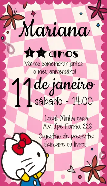 Convite Hello Kitty Emo editável e personalizável