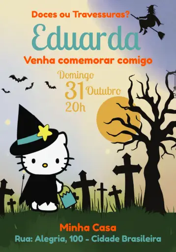 Invite Hello Kitty Halloween Day editable and customizable