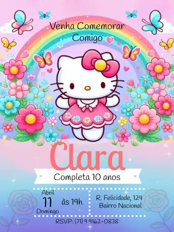 Convite Hello Kitty Sanrio – tema Mais pesquisados rosa, delicado, divertido, infantil, colorido, temático