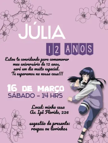 Convite Hinata Sasuke editável e personalizável