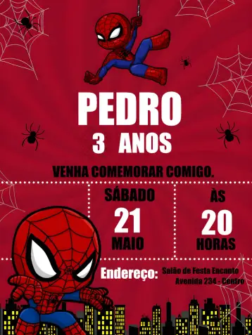 Convite Spiderman Cute Party para kids birthday – tema most searched for (cute, colorful, modern, childlike, themed)