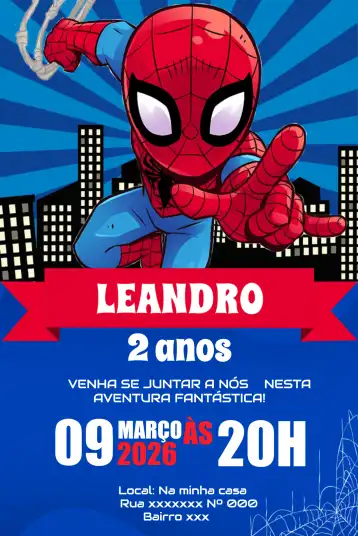 Convite Homem Aranha Infantil editável e personalizável