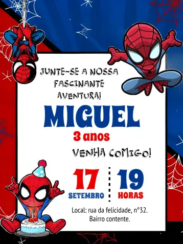 Convite Homem Aranha Toy Chibi editável e personalizável