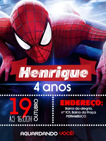 Convite Hombre Araña Rojo para cumpleaños infantil o fiesta temática. – tema más buscados (rojo, negro, moderno, temático, divertido)