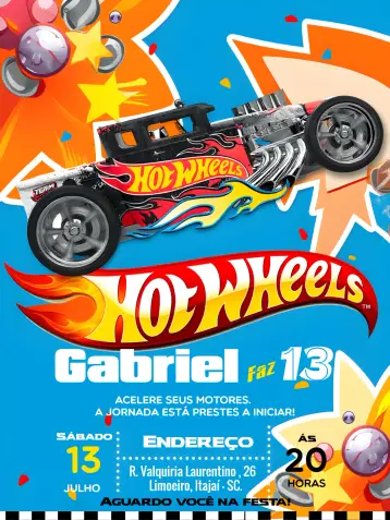 Convite Hot Wheels Carro editável e personalizável