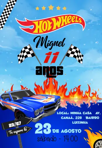 Convite Hot Wheels Colorido editável e personalizável