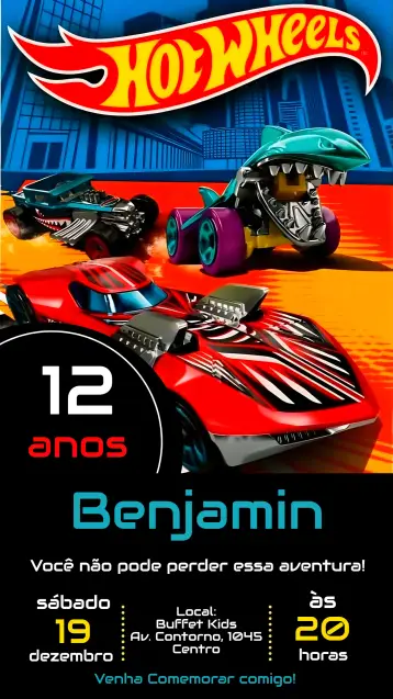 Invitación Hotweels editable y personalizable