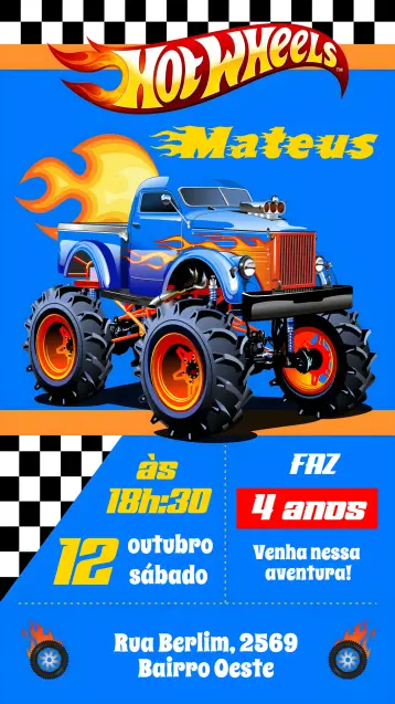 Invitación Hotweels editable y personalizable