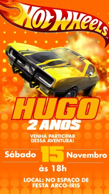 Convite Hotwheels editável e personalizável