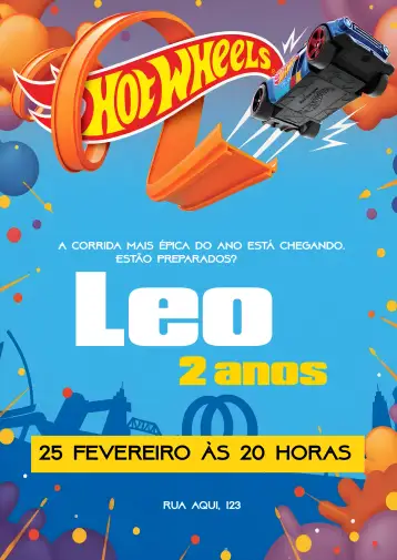 Convite Hotwheels Collectibles para kids' birthday with hotwheels theme. – tema most searched for (colorful, modern, themed, fun, sporty)