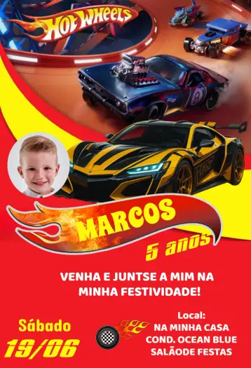 Invite Hotwheels With Photo Cars editable and customizable
