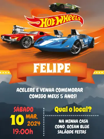Invite Hotwheels Boy editable and customizable