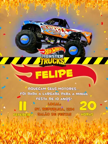 Convite Hotwheels Vermelho editável e personalizável