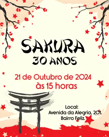 Convite Japan Japanese Cherry Blossom para birthday with a japanese theme. – tema most searched for (floral, modern, elegant, colorful, minimalist)