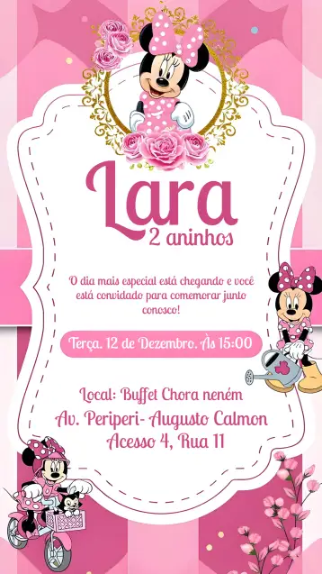 Convite Jardim Da Minnie Branco para aniversário infantil com tema da minnie mouse. – tema mais pesquisados (jardim, rosa, branco, divertido, temático, infantil)