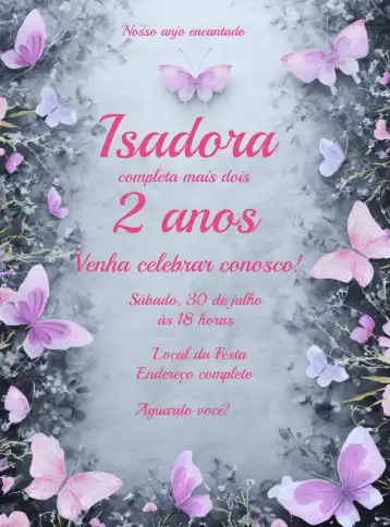 Convite Jardim Das Borboletas Aquarela Menina editável e personalizável