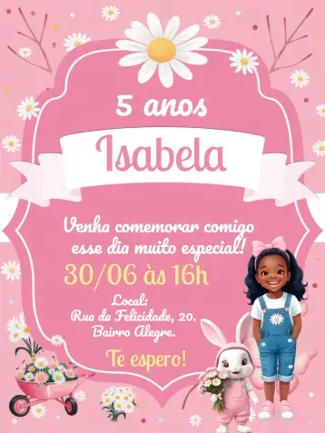 Convite Jardim Margaridas Pascoa para páscoa e festas de aniversário infantil. – tema mais pesquisados (floral, colorido, lúdico, primavera, alegre)