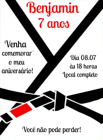 Convite Jiu Jitsu Vermelho editável e personalizável